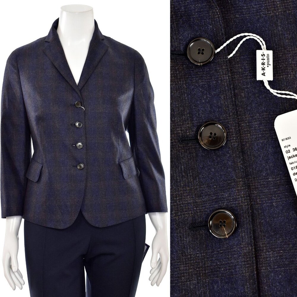 Akris Punto Wool Blend Jacket in Denim Plaid sz 14